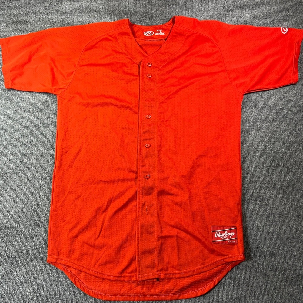 Rawlings Mens Orange Mesh Baseball Jersey Button Up Short Sleeve Size Large